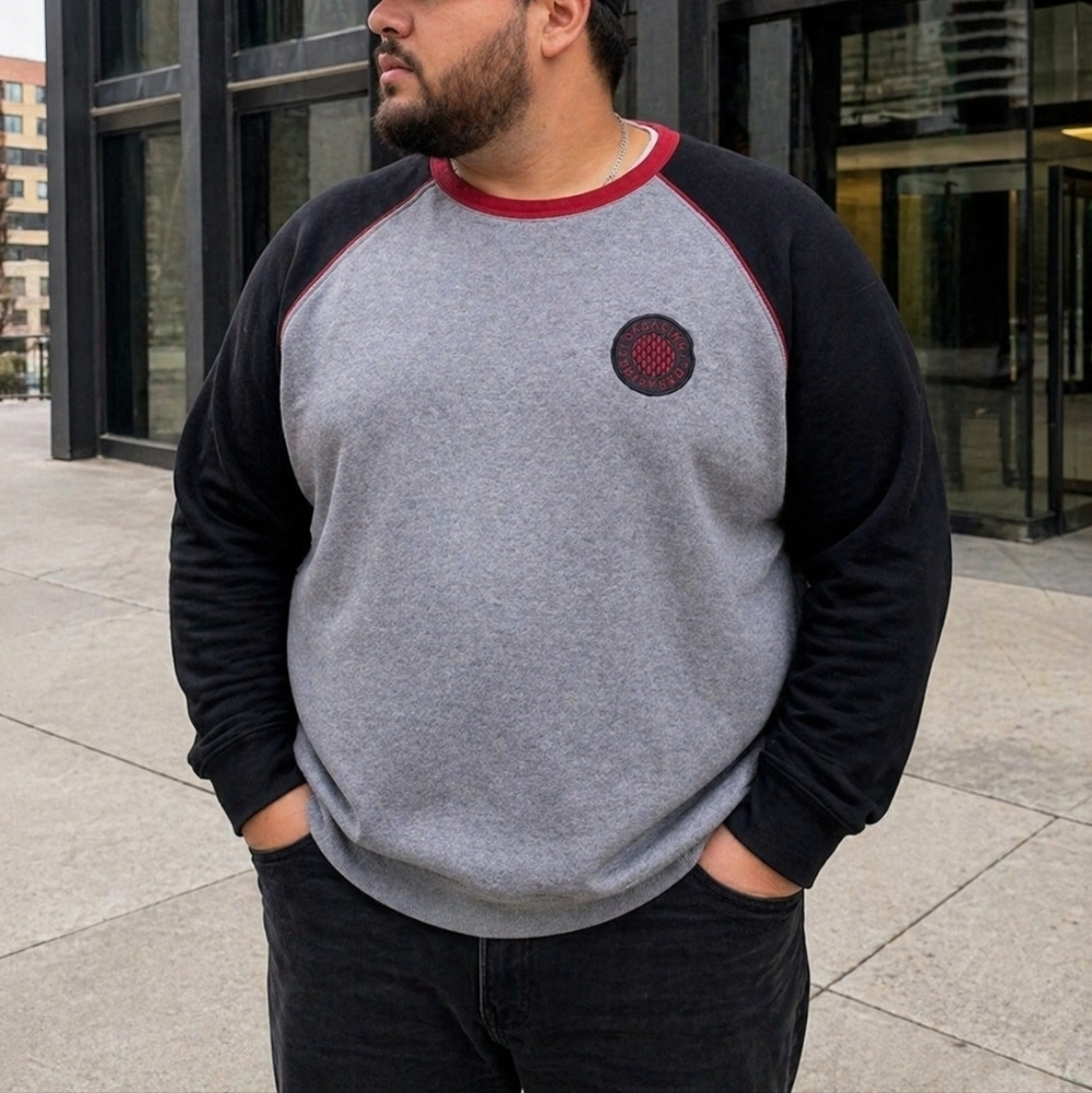 Fox Racing Crewneck Sweatshirt XXL Gray Black | Logo Patch Long Sleeve Pullover